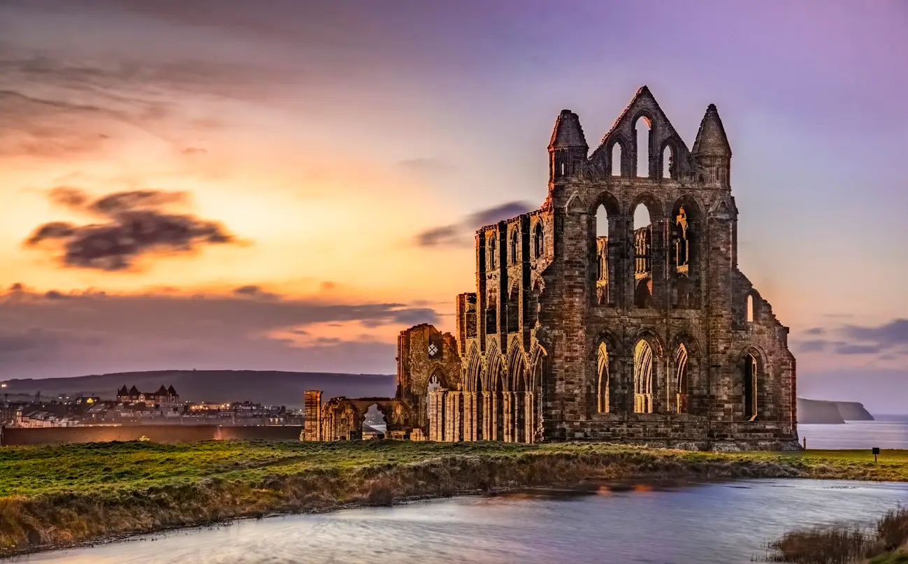 Whitby Abbey, which stands above the Yorkshire coastal town of Whitby